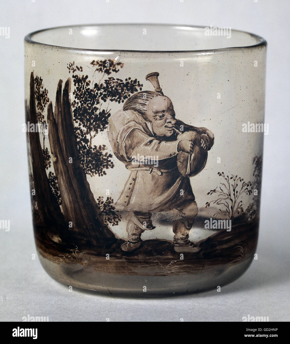 Belle arti, la pittura del vetro, calice, cornamusa giocando nana, attribuiti a Johann Scharper, Norimberga, circa 1670, artista del diritto d'autore non deve essere cancellata Foto Stock