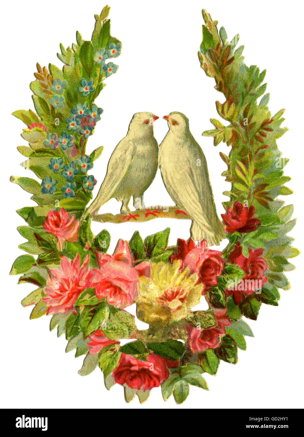 Kitsch / souvenir, due tortore in corona, Germania, circa 1895, diritti aggiuntivi-clearences-non disponibile Foto Stock