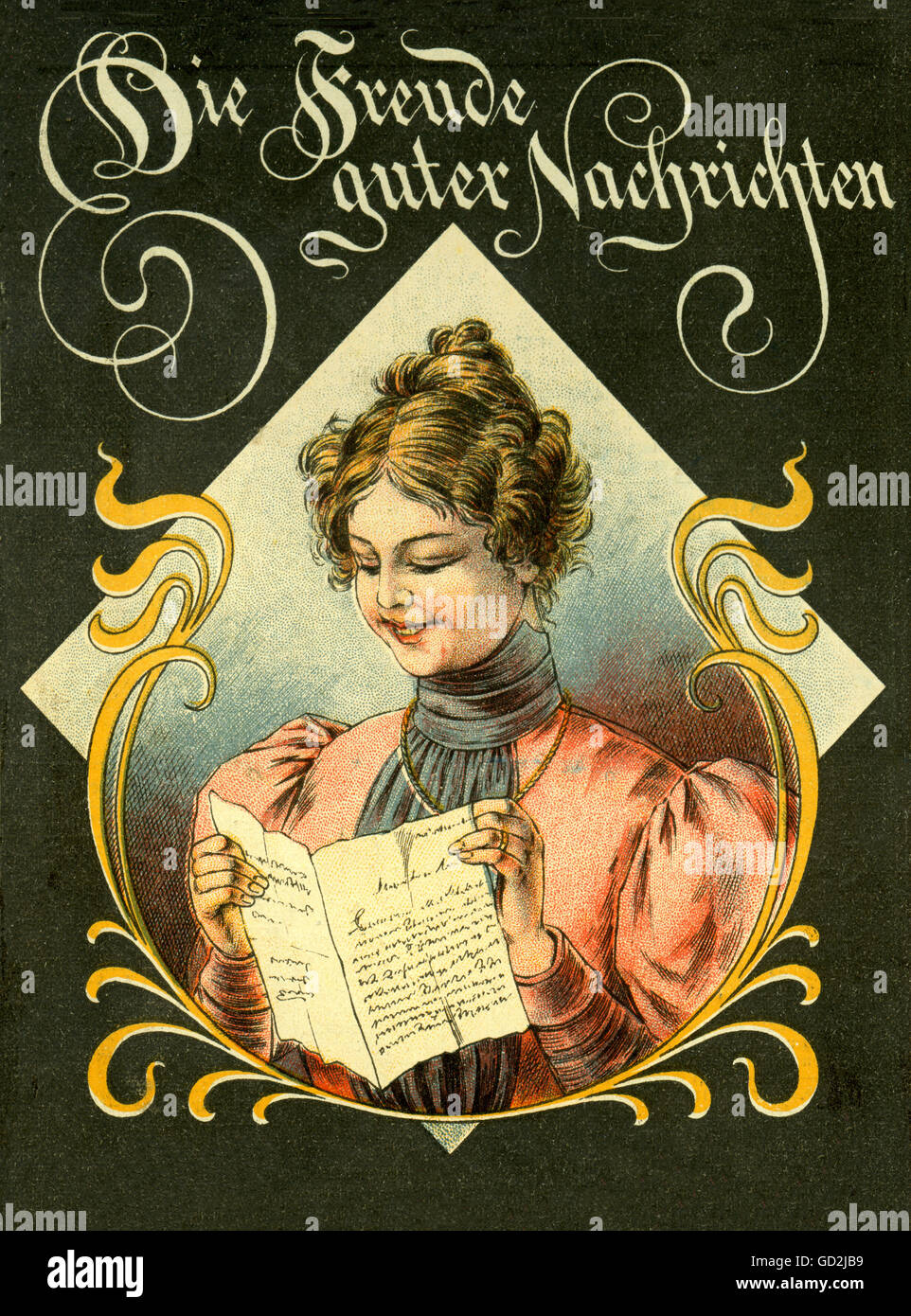Persone, donne, 'Die Freude Guter Nachrichten' (la gioia di buone notizie), donna sta leggendo una lettera, Germania, 1898, Additional-Rights-Clearences-Not Available Foto Stock