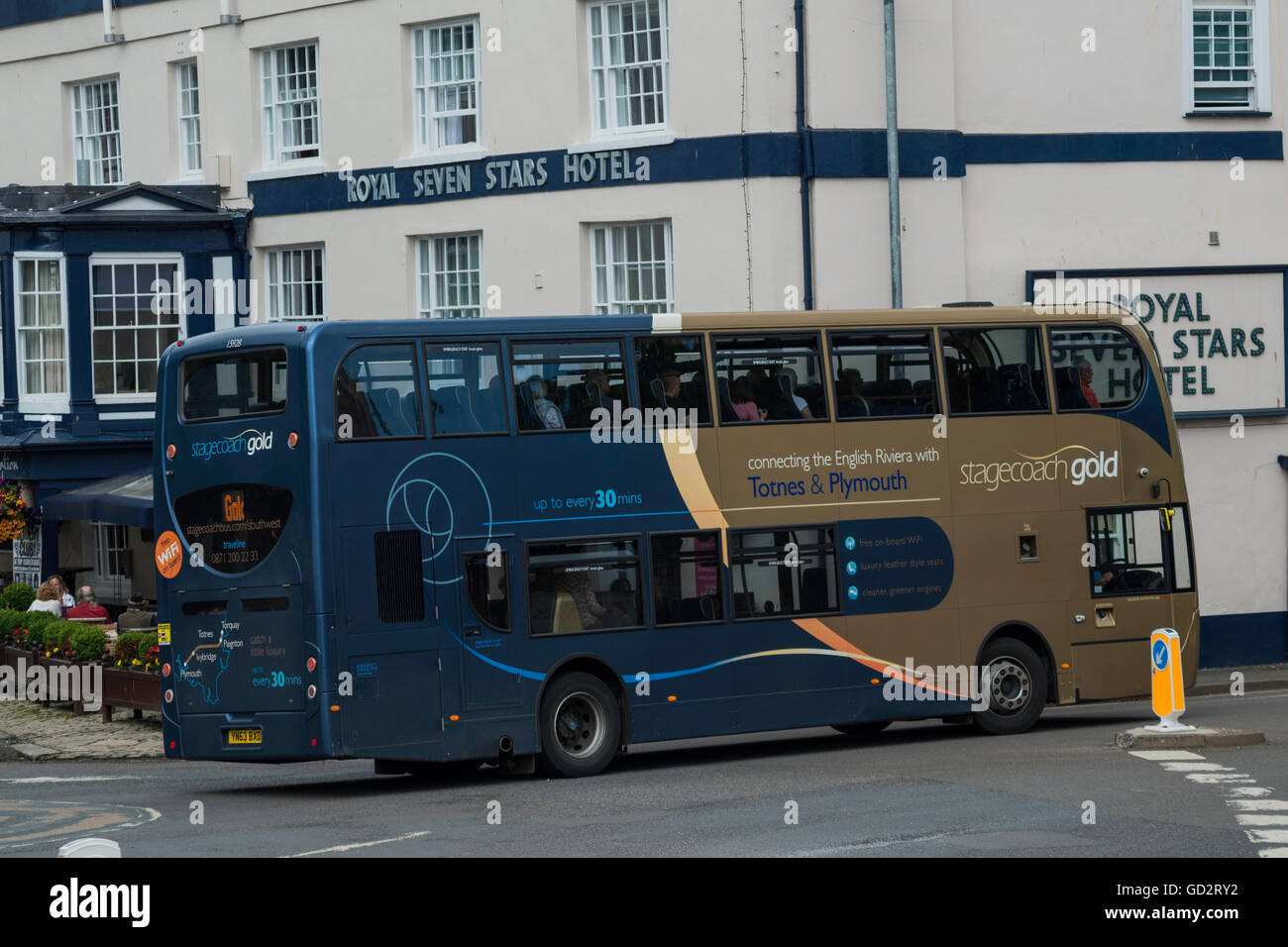 Double Decker bus a Totnes. Foto Stock