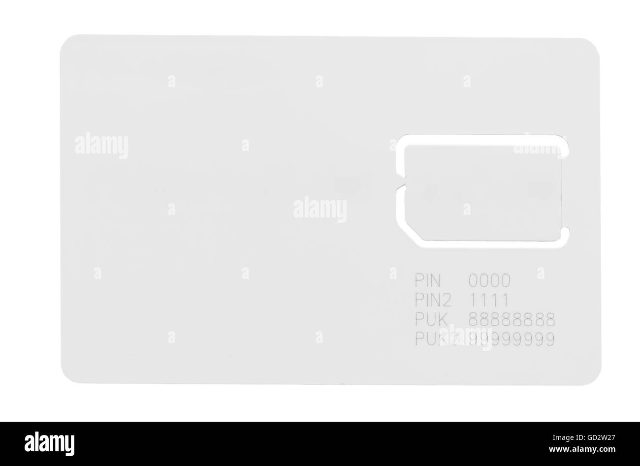 White scheda SIM di un telefono cellulare con uno spazio vuoto per la scrittura isolato Foto Stock