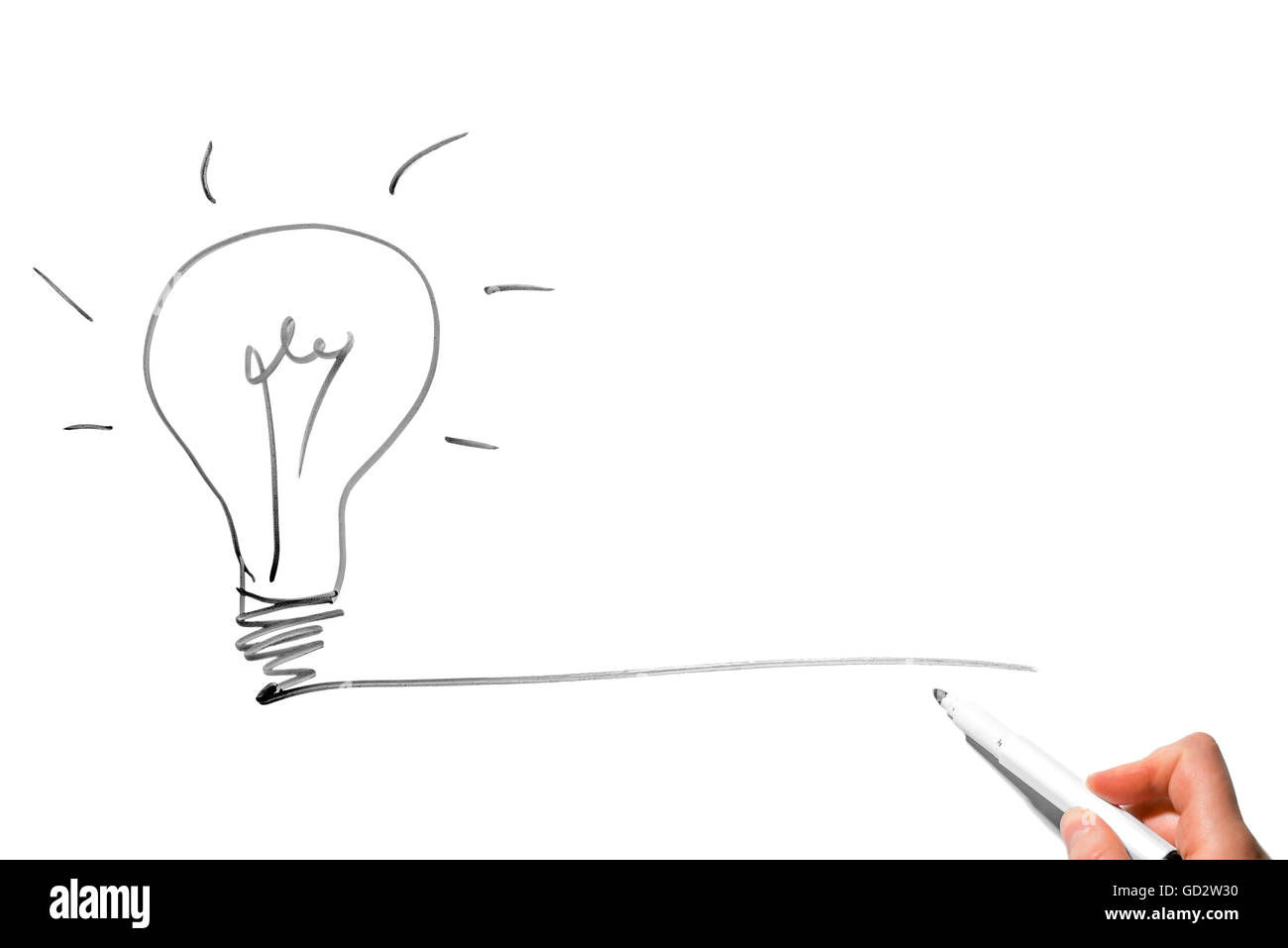 Disegno creativo di un marker - lampadina simboleggia un'idea Foto Stock