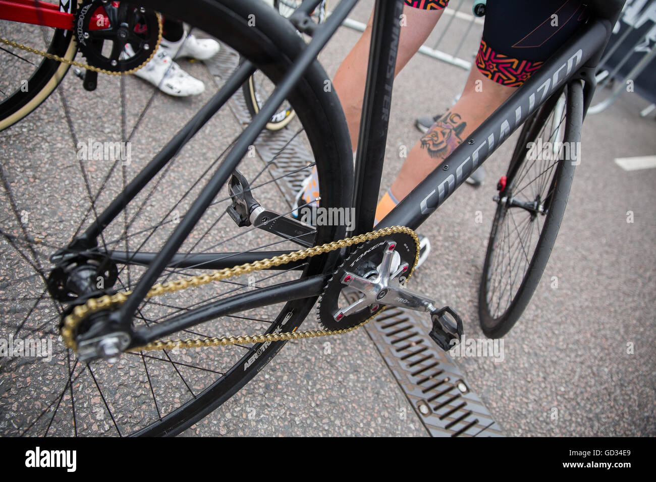 Fixie Bike singola velocità fixed gear bike via Velodrome specializzati della catena per bicicletta Foto Stock