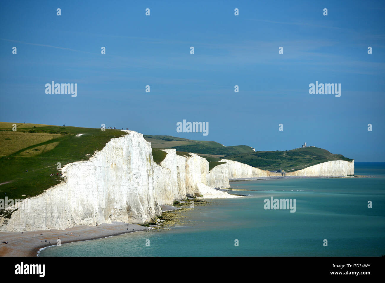 L'iconico vista della costa inglese, Sette sorelle chalk cliffs, East Sussex Foto Stock