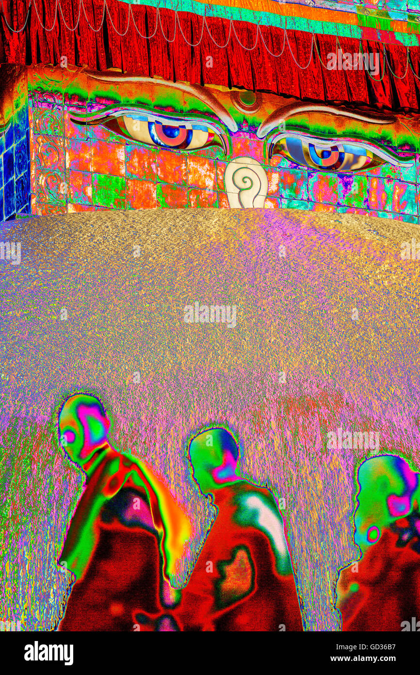 Il Boudanath Stupa, è uno del santissimo Buddist siti in Kathmandu, Nepal, durante un festival buddist. Foto Stock