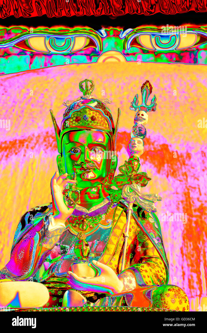 Buddist simboli al Boudanath Stupa, uno del santissimo Buddist siti in Kathmandu, Nepal Foto Stock