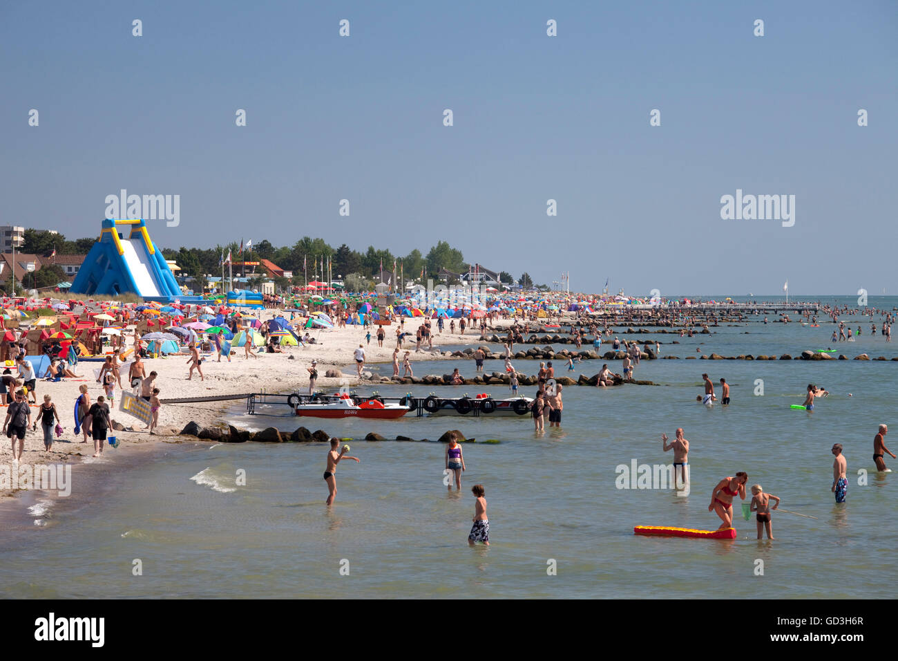 Spiaggia, mare Baltico località di Groemitz, Luebeck Bay, Mar Baltico, Schleswig-Holstein Foto Stock