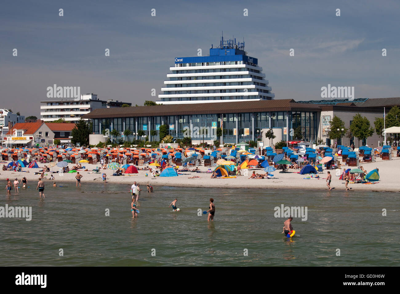 Spiaggia, mare Baltico località di Groemitz, Luebeck Bay, Mar Baltico, Schleswig-Holstein Foto Stock