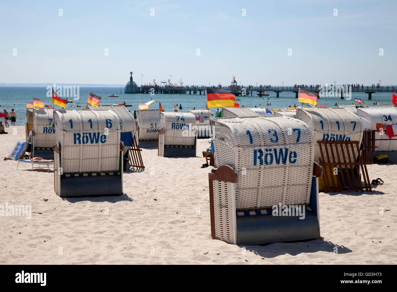 Spiaggia, mare Baltico località di Groemitz, Luebeck Bay, Mar Baltico, Schleswig-Holstein Foto Stock