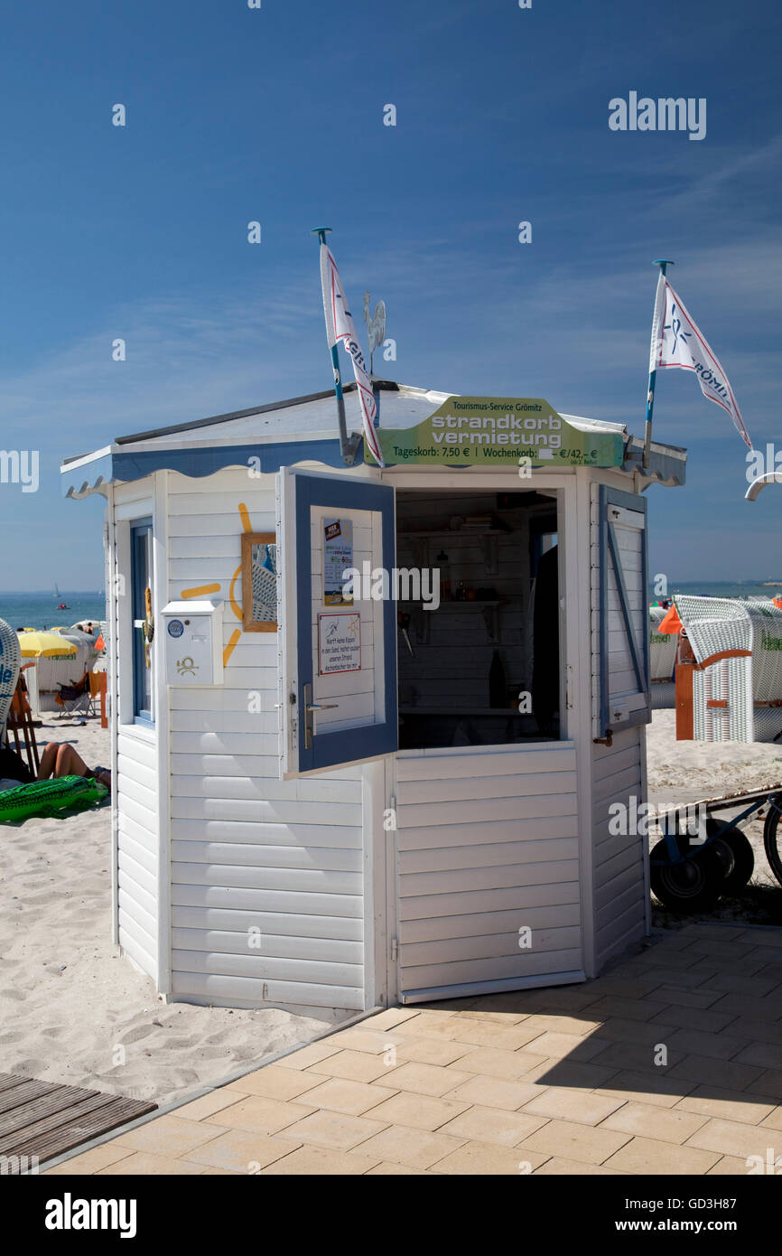 Spiaggia noleggio di sedie, Mar Baltico località di Groemitz, Luebeck Bay, Mar Baltico, Schleswig-Holstein Foto Stock