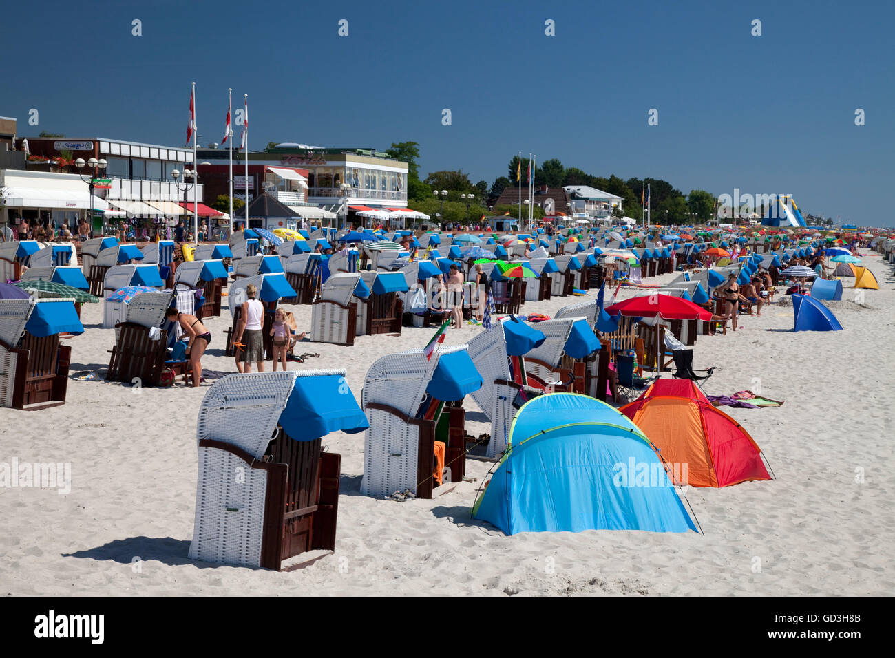 Spiaggia, mare Baltico località di Groemitz, Luebeck Bay, Mar Baltico, Schleswig-Holstein Foto Stock