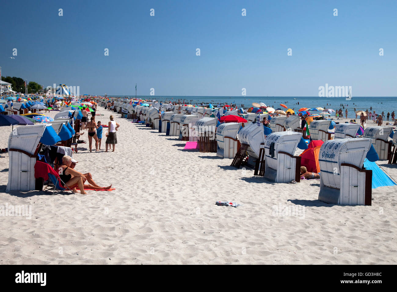 Spiaggia, mare Baltico località di Groemitz, Luebeck Bay, Mar Baltico, Schleswig-Holstein Foto Stock