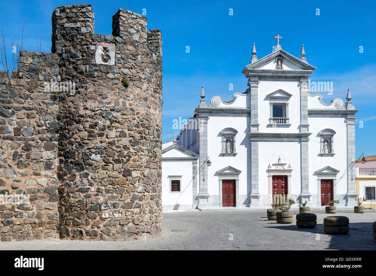 Da Sé, Beja Cattedrale e delle mura del castello, Alentejo, Portogallo Foto Stock
