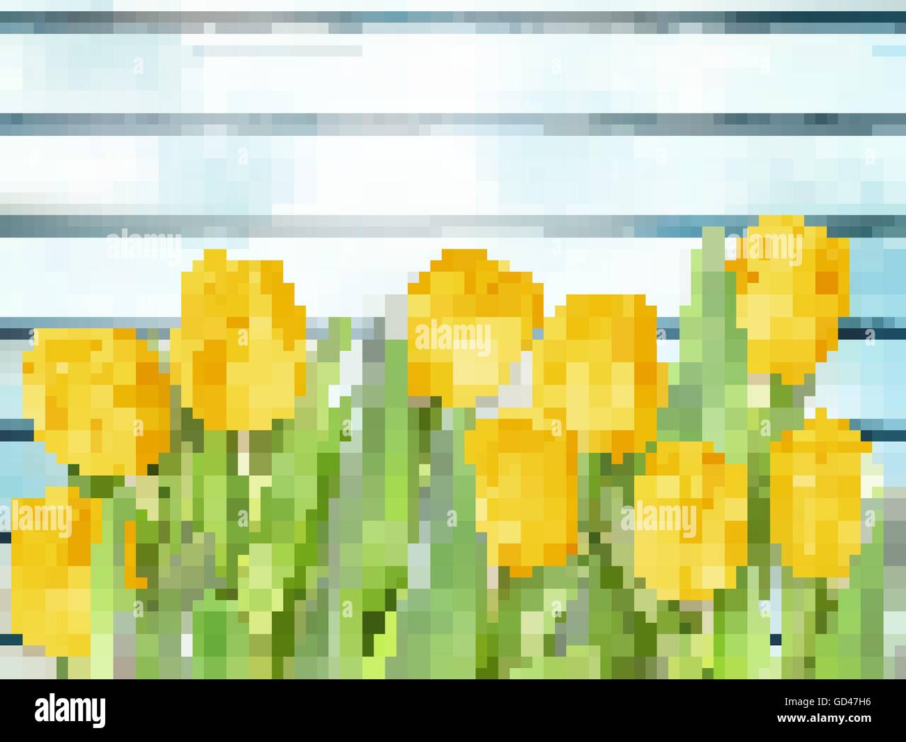 Tulipani gialli fiori su tavole di legno. EPS 10 Illustrazione Vettoriale