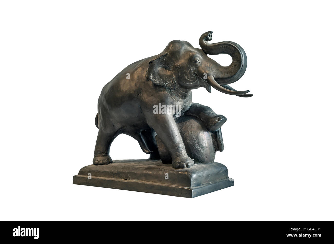 Stampate metalliche figura di elefante asiatico design su sfondo bianco. Foto Stock