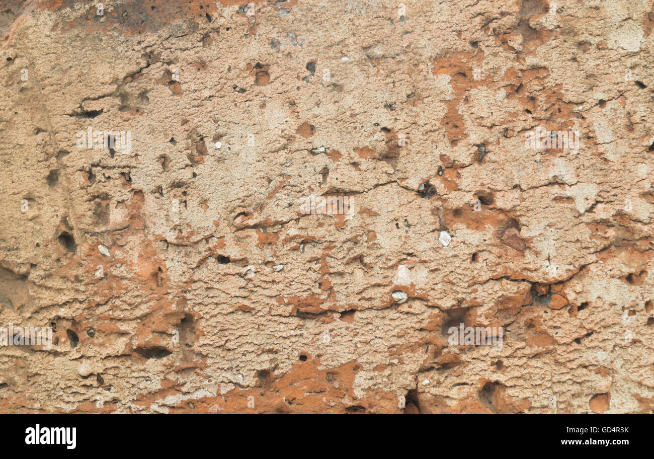 Sfondo con la consistenza dei mattoni vecchi da argilla rossa Foto Stock