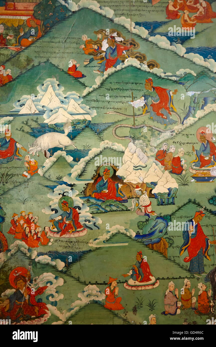 Belle arti, l'arte religiosa, vecchia pittura Buddista nel Monastero di Samye, Tibet, Cina, artista del diritto d'autore non deve essere cancellata Foto Stock