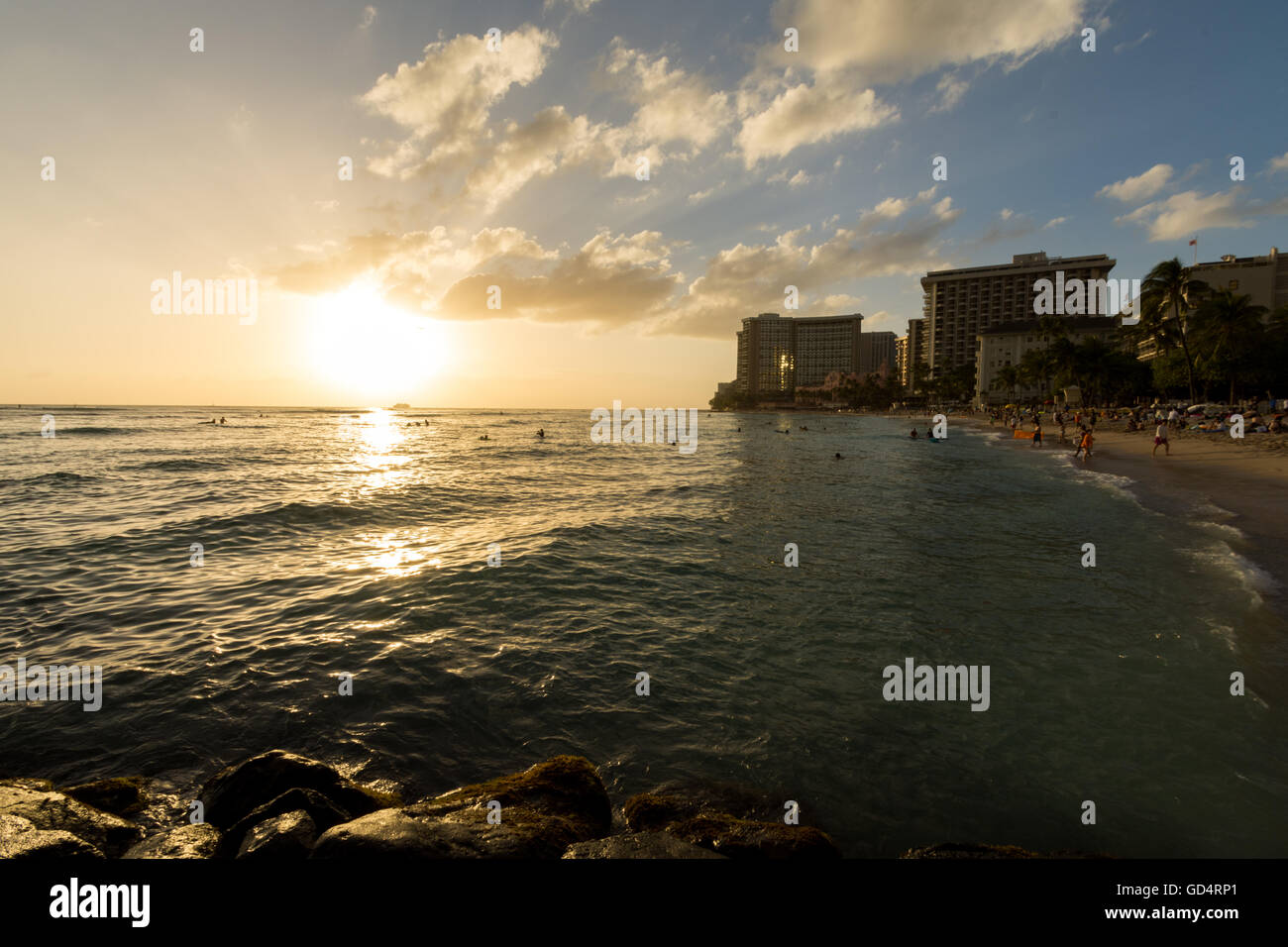 Wakiki Beach a Honolulu Foto Stock