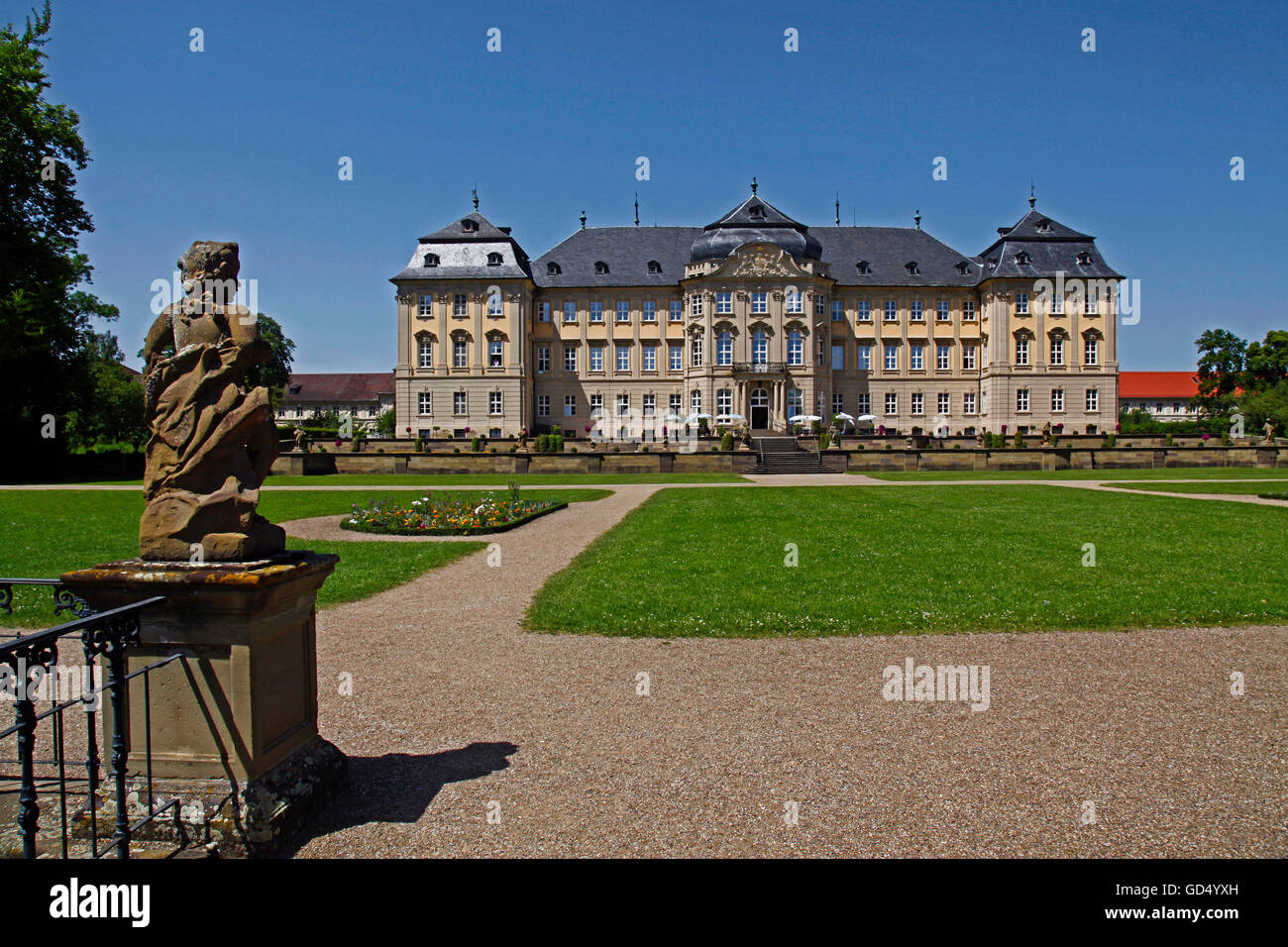 Werneck castello, Castello, scultura, Werneck, Schweinfurt distretto, bassa Franconia, Baviera, Germania Foto Stock