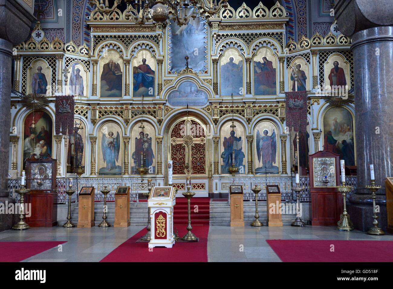 Russisch-orthodoxe Uspenski-Kathedrale, Innenraum, Altarraum mit Ikonostase, Altarrentabel, Sakralkunst, Helsinki, Finnland, Europa Foto Stock