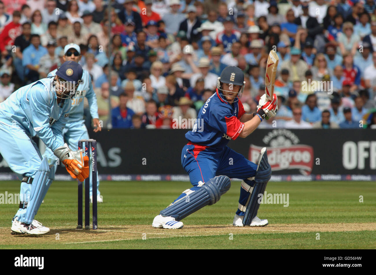 Paul Collingwood e Dhoni Foto Stock