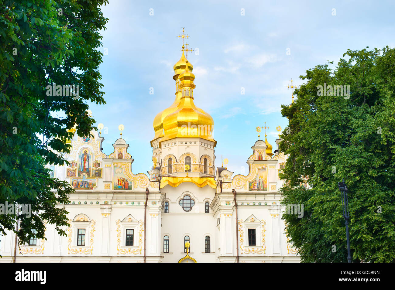 Cupole dorate di Uspensky monastero. Kiev Pechersk Lavra. L'Ucraina Foto Stock
