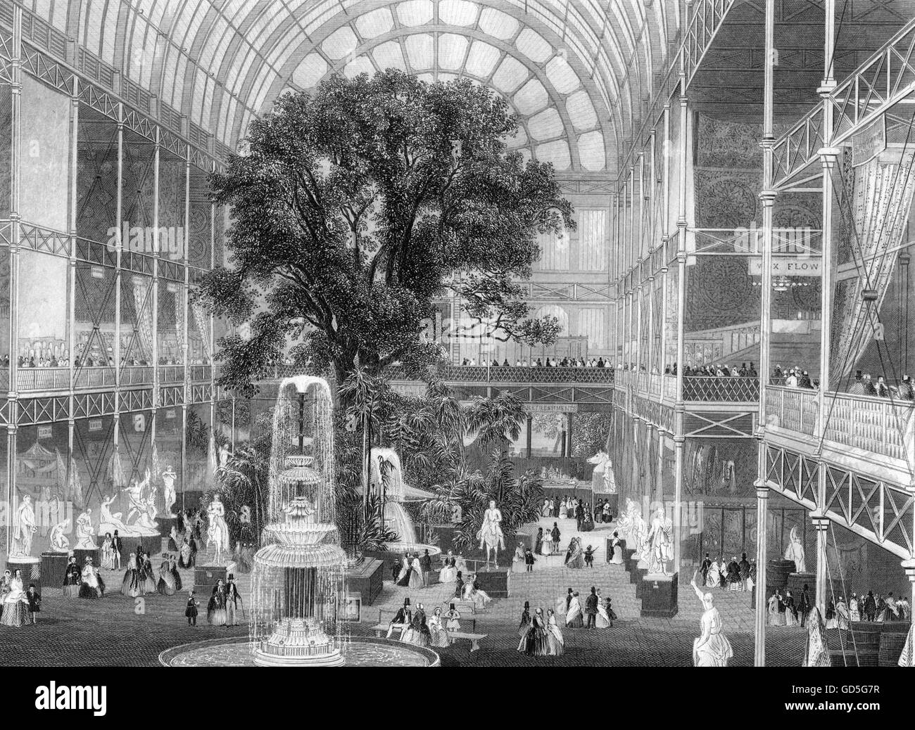 Londra GRANDE MOSTRA 1851 incisione del transetto principale guardando a nord Foto Stock