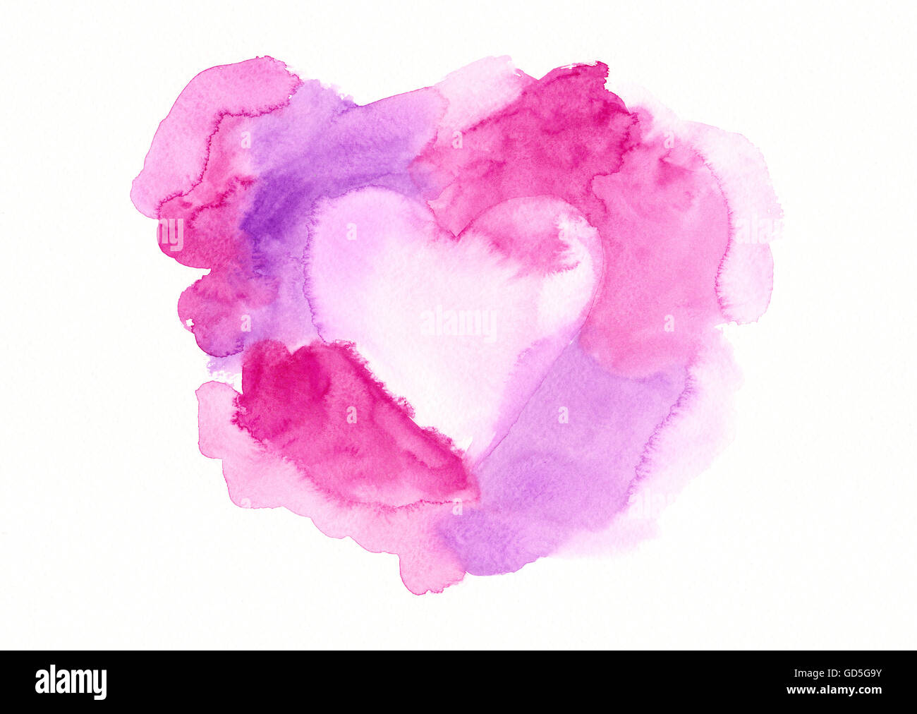 Rosa e viola incorniciato cuore pittura ad acquerello Foto Stock