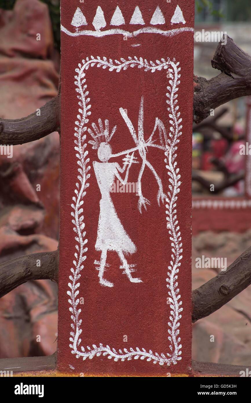 Warli dipinto sul muro, puri, Orissa, India, Asia Foto Stock