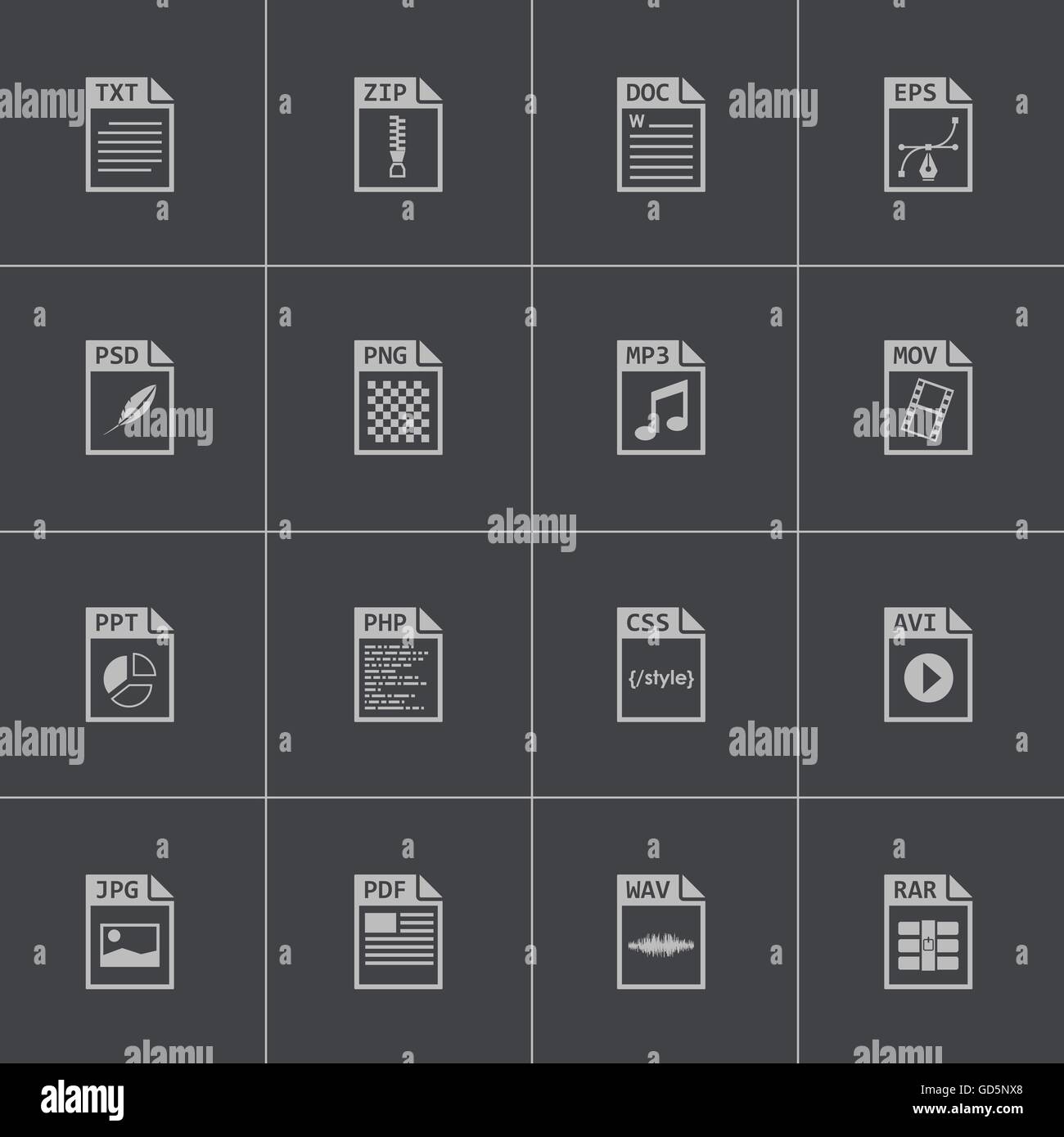 Vector nero tipo file set di icone Illustrazione Vettoriale