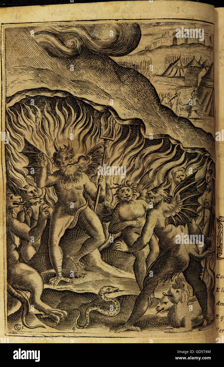 Torquato Tasso (1544-1595). Poeta italiano. La Gerusalemme Liberata (Gerusalemme consegnati), 1580. L'inferno. Incisione. Foto Stock