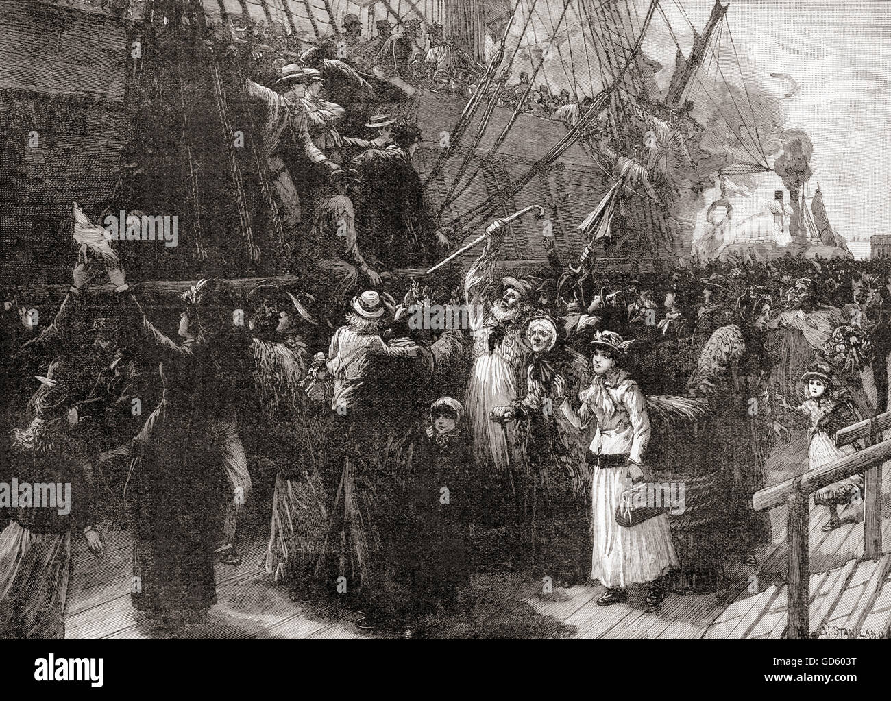 A bordo di una nave di emigrati nel XIX secolo. Foto Stock