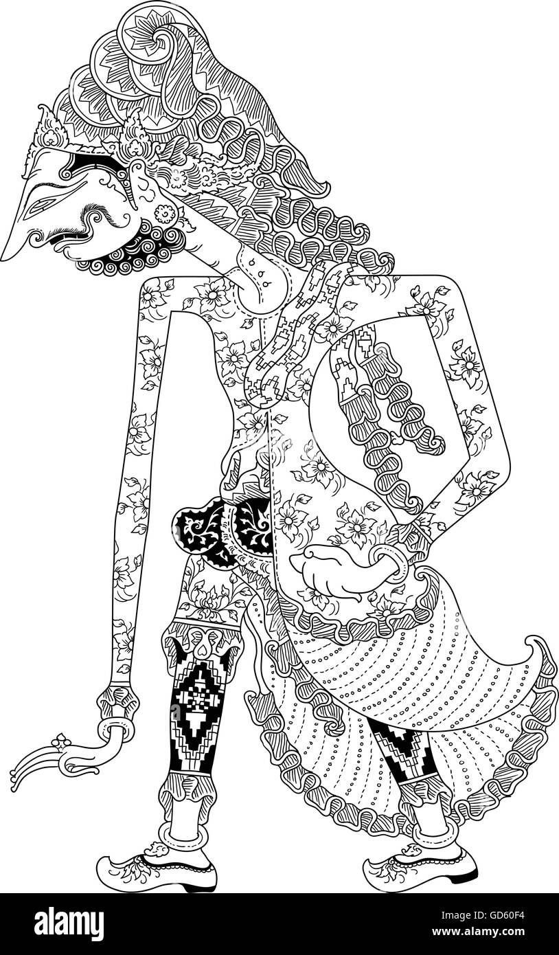 In Resi Gotama, un carattere di tradizionale spettacolo di marionette, Wayang Kulit da java indonesia. Illustrazione Vettoriale