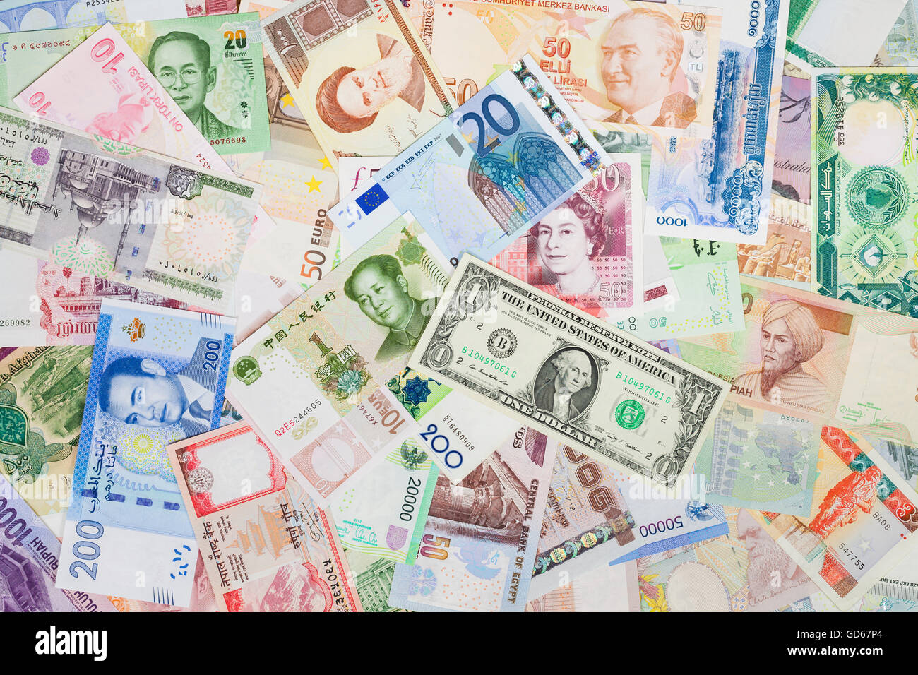 Valuta internazionale di banconote Foto Stock