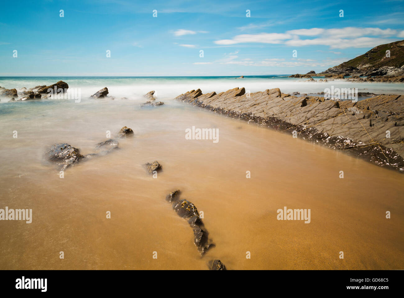 Dollar Cove Beach a Gunwalloe utilizzato per il naufragio in scena la serie Poldark Foto Stock