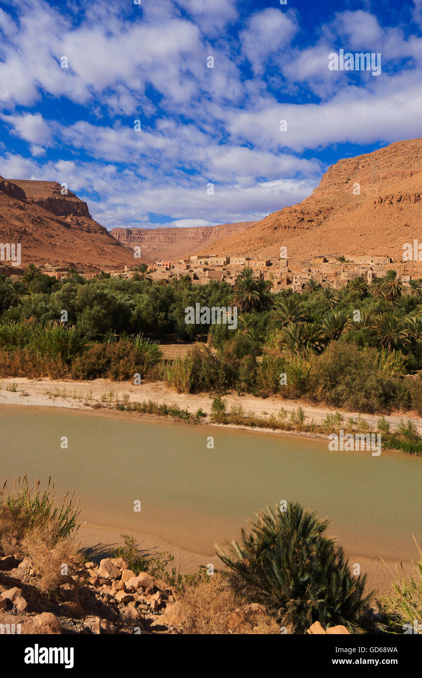 Ziz fiume Oued Ziz, Gorges du Ziz, Ziz Valley, Ziz gole, regione Tafilalet, Marocco, Africa del Nord Foto Stock