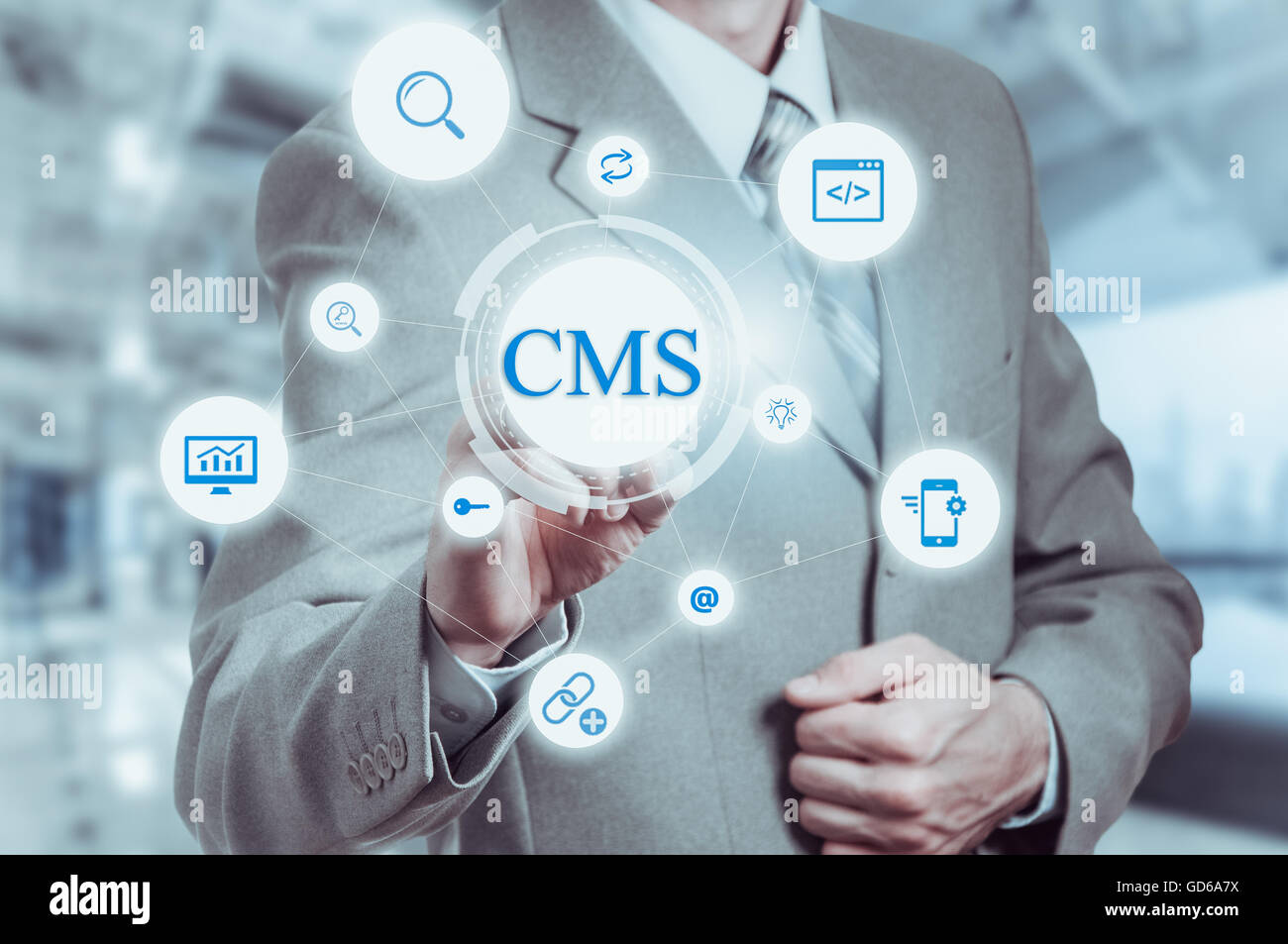Il concetto di cms sistema di gestione dei contenuti Gestione sito internet Foto Stock