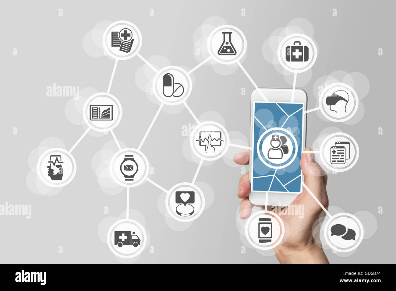 E-healthcare concetto con mano azienda smart phone Foto Stock