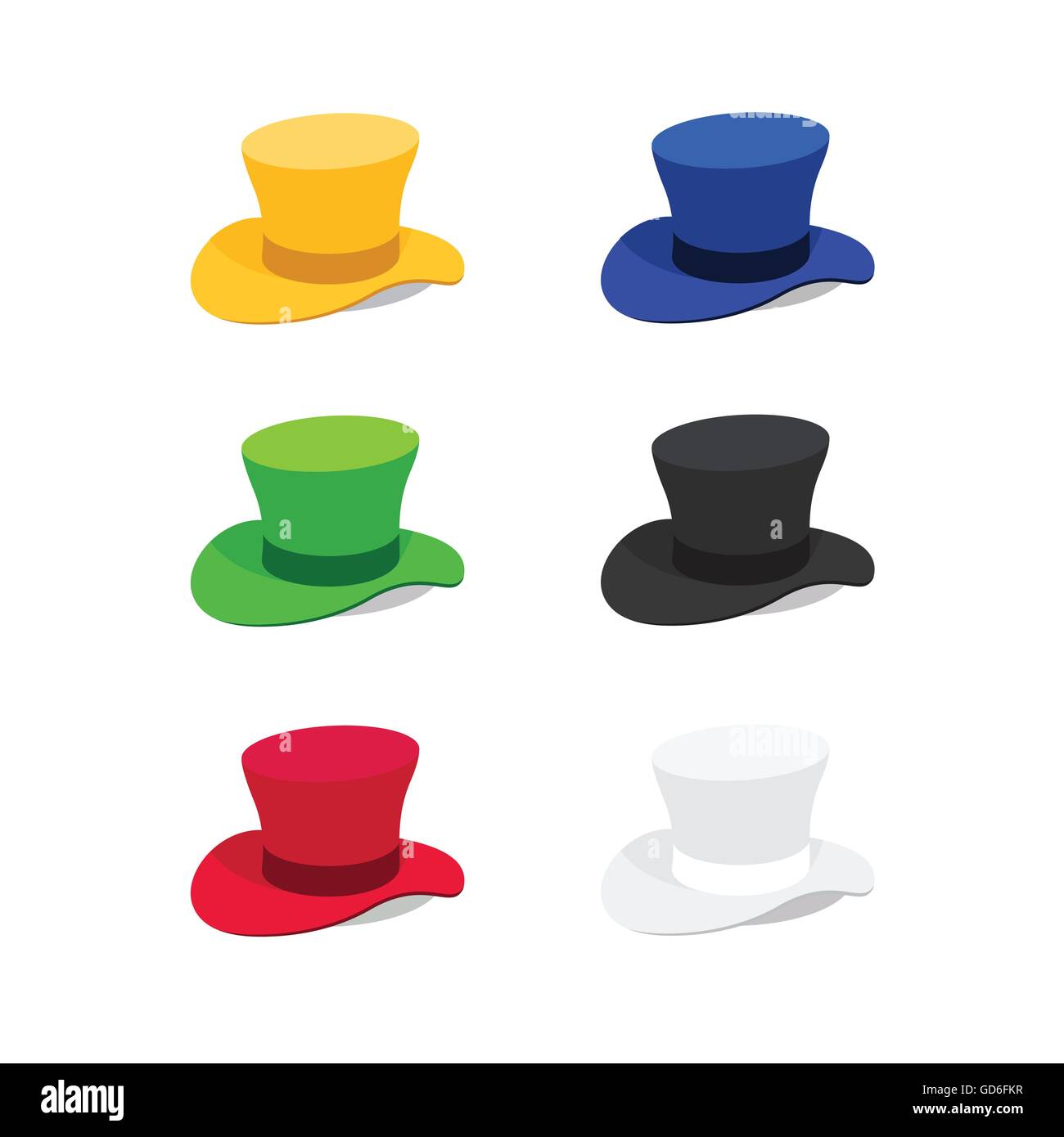 Illustrazione Vettoriale di sei colori Top Hat, Stile piatto Illustrazione Vettoriale