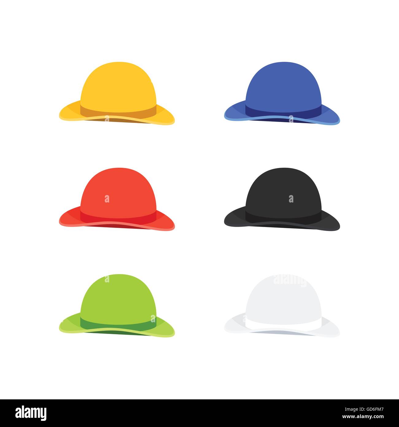 Illustrazione Vettoriale di sei colori Bowler o Derby Hat, Stile piatto Illustrazione Vettoriale