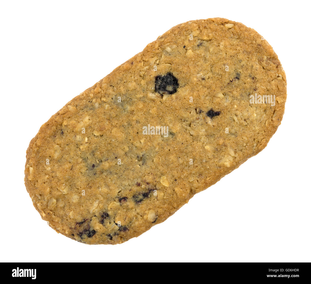 Vista dall'alto di una fetta di mirtilli cookie isolato su uno sfondo bianco. Foto Stock