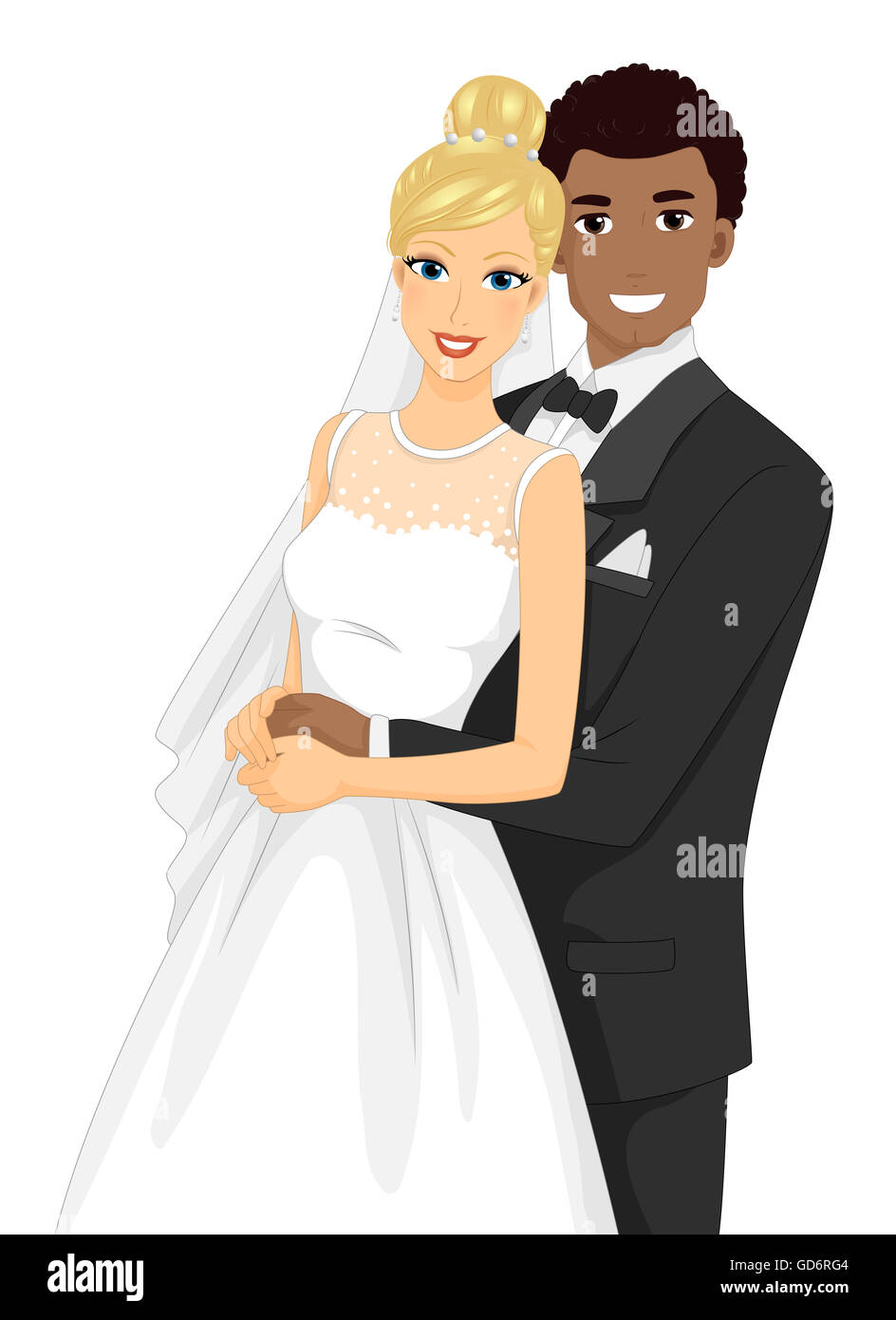 Illustrazione di un Interracial giovane aventi il loro ritratto preso Foto Stock