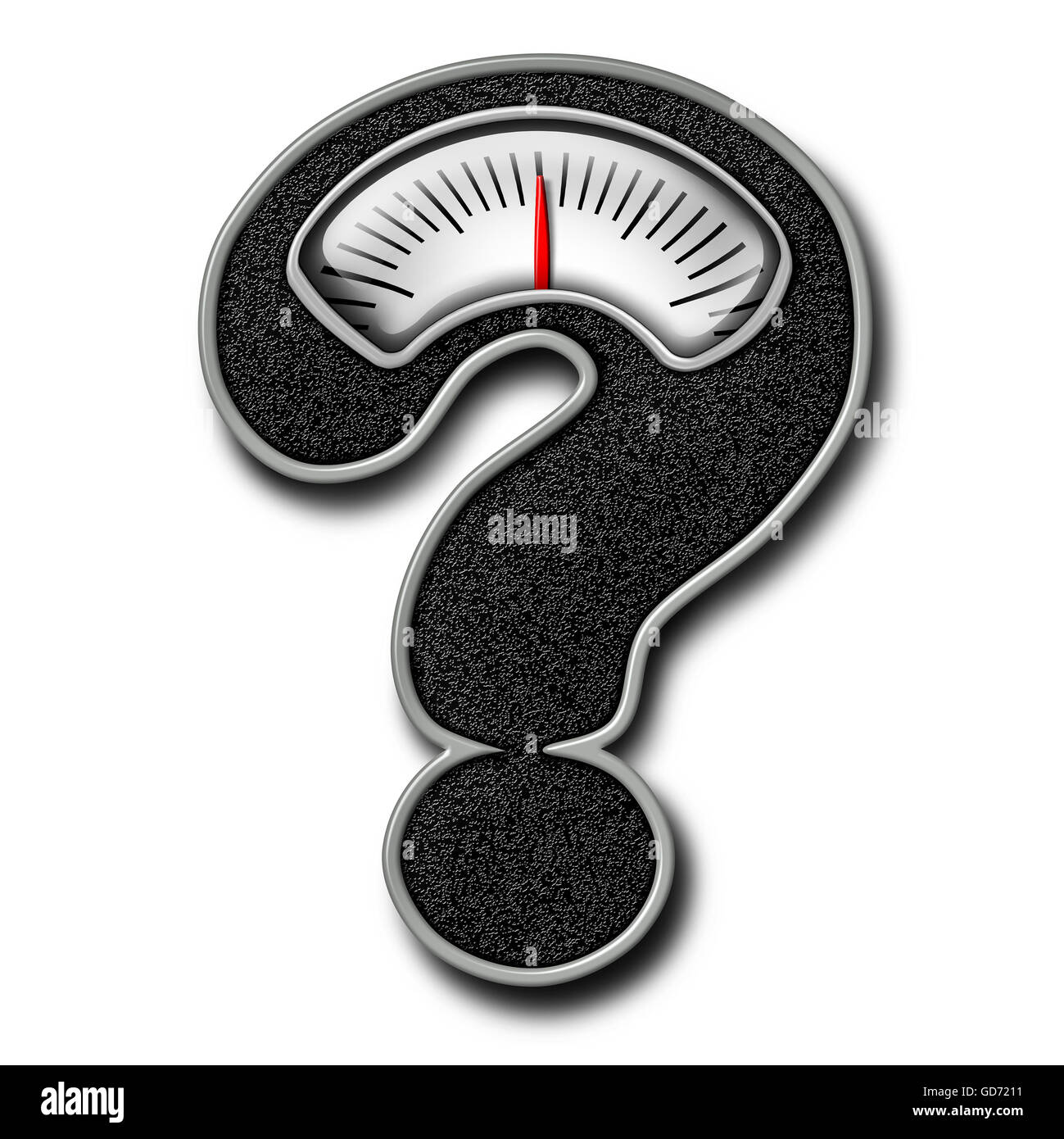 Consigli dietetici simbolo come un bagno di peso a forma di scala come un punto interrogativo che rappresenta la dieta confusione e corpo sano Foto Stock