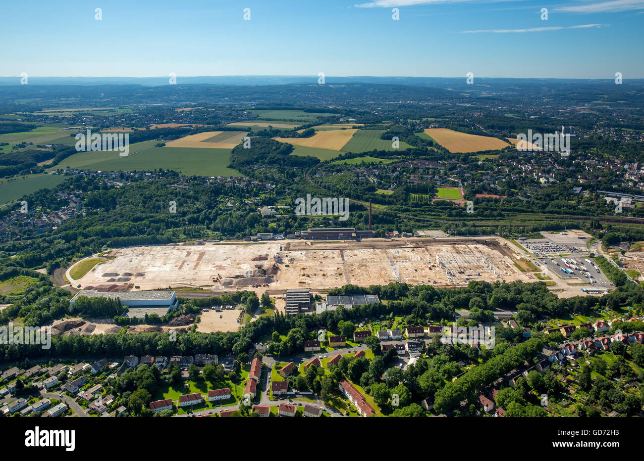 Vista aerea, Opel stabilimento II Langendreer, primi impianti sono costruiti, demolizione Opel, il nuovo uso di terreni incolti industriali, Bochum, Foto Stock