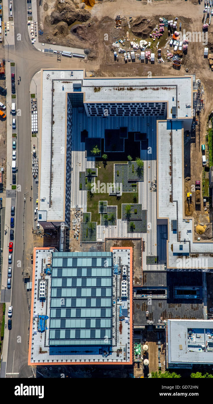 Vista aerea, una nuova giustizia centro nel centro di Bochum, Josef-Neuberger-strada, cortile paesaggistico, zona tranquilla, fiore Foto Stock