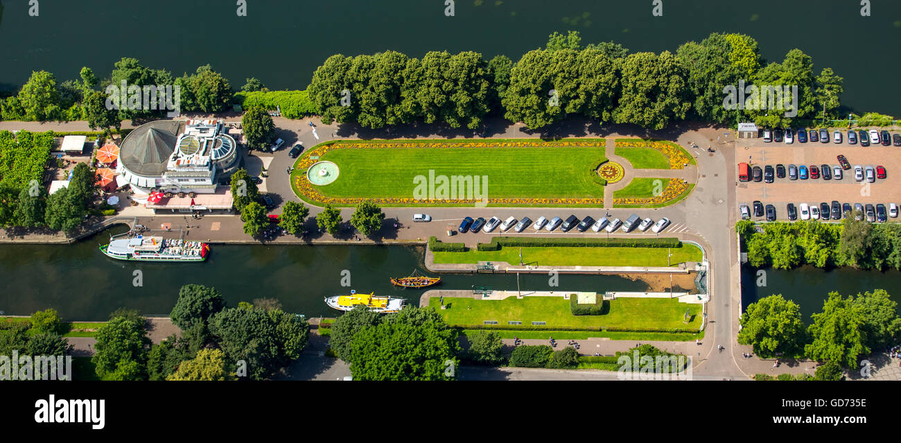 Vista aerea, stazione di acqua con nave vichinga e protezione acqua nave Bussard, Mülheim an der Ruhr, la zona della Ruhr, Foto Stock
