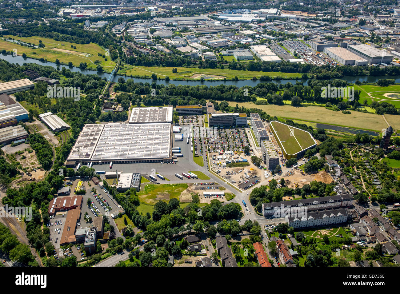 Vista aerea, sede del gruppo ALDI Süd Styrum Castle Road, Mülheim an der Ruhr, Ruhr, Renania settentrionale-Vestfalia, Germania, Foto Stock