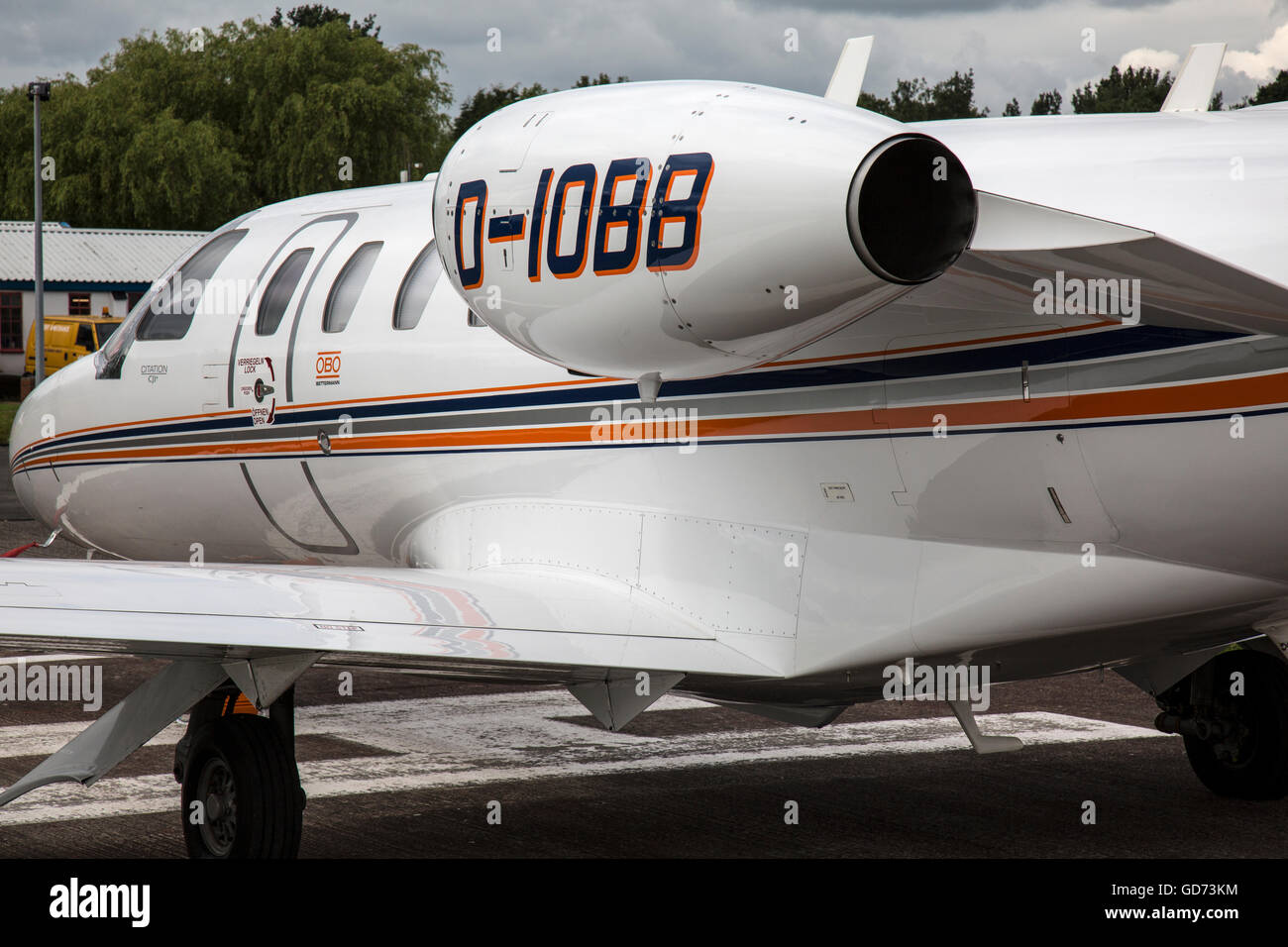 Dettaglio di un Cessna CitationJet 525 CJ1 executive jet, registrato in Germania come D-IOBB. Foto Stock