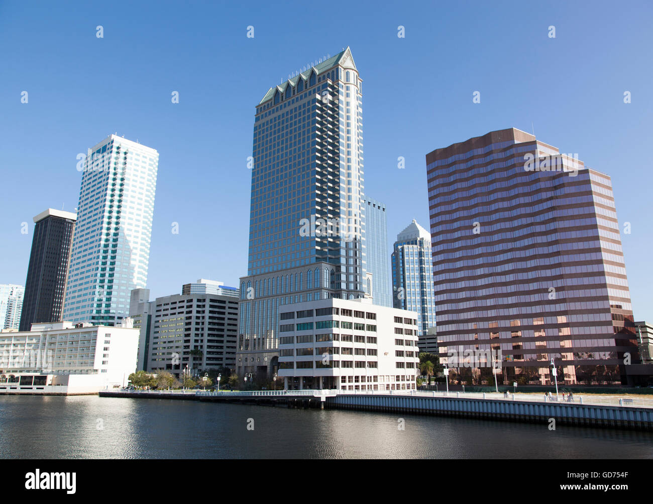 Moderni grattacieli di Tampa dal fiume Hillsborough (Florida). Foto Stock