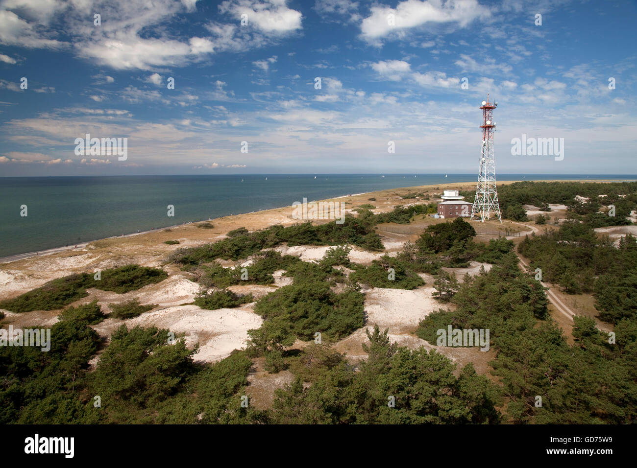 La radio e la torre di trasmissione, Darss, Nationalpark Vorpommersche Boddenlandschaft national park, Fischland-Darss-Zingst peninsula Foto Stock